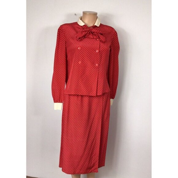 CIARO Polka Dot 80’s Silk Skirt Set Womens 8 - Picture 2 of 6